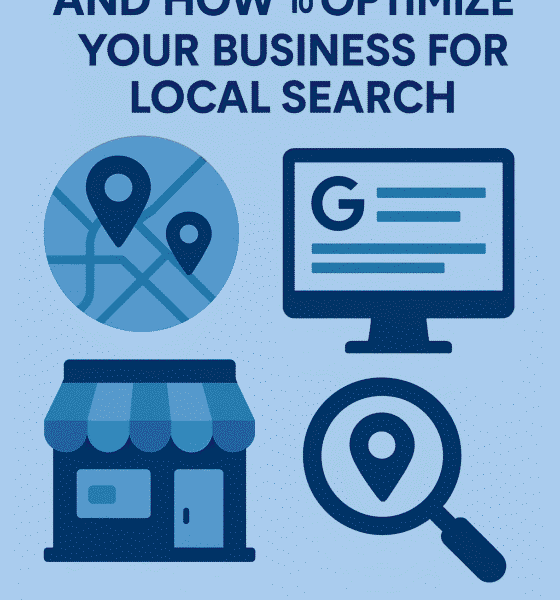 Flat design infographic explaining What Is Local SEO and how to optimize a business for local search.